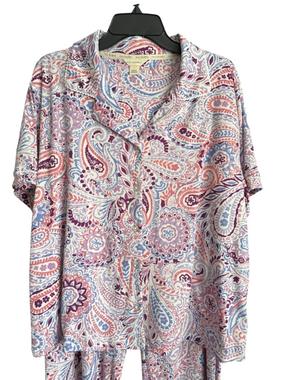 NWT Vera Bradley Paisley 2-Piece Pajama Set Button-Up Shirt Pants Large Pockets - Picture 14 of 14